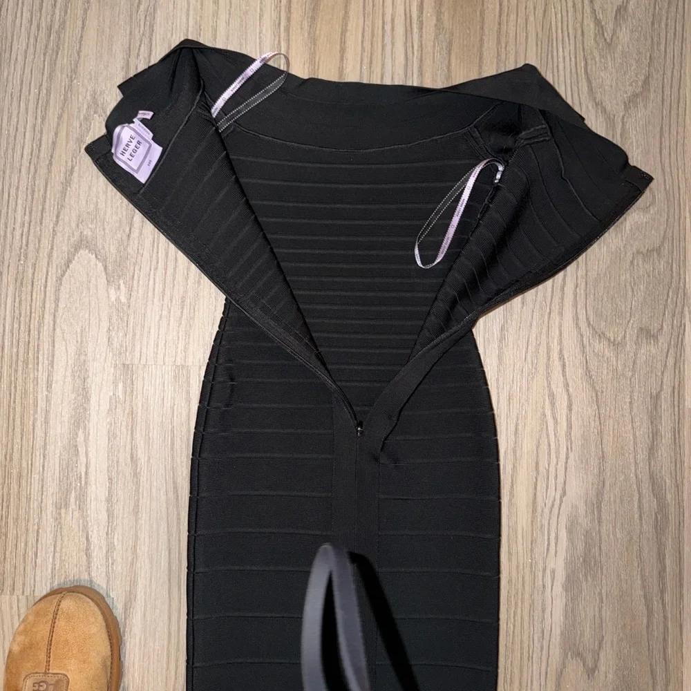 Herve Leger Black Off-Shoulder Midi Dress - Picture 3 of 6